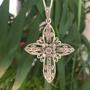 NEW! Cross With Silver & Hematite Stones Necklace